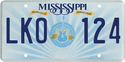 MS license plate LKO124