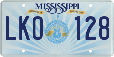MS license plate LKO128