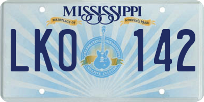 MS license plate LKO142