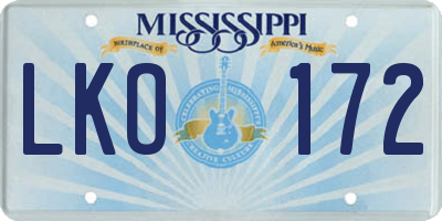 MS license plate LKO172