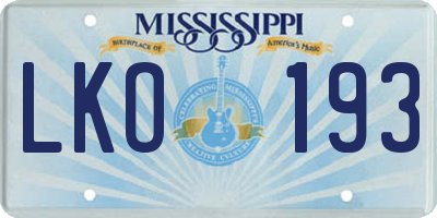 MS license plate LKO193