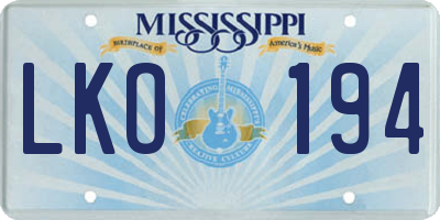 MS license plate LKO194