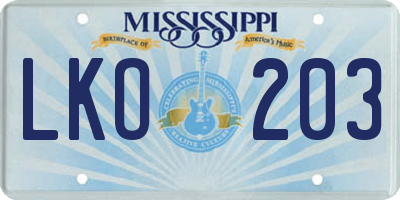 MS license plate LKO203