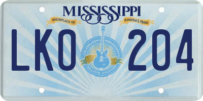 MS license plate LKO204