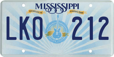 MS license plate LKO212