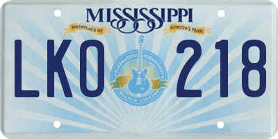 MS license plate LKO218