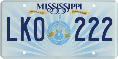 MS license plate LKO222