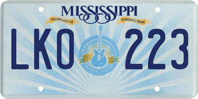 MS license plate LKO223