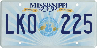 MS license plate LKO225