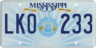 MS license plate LKO233