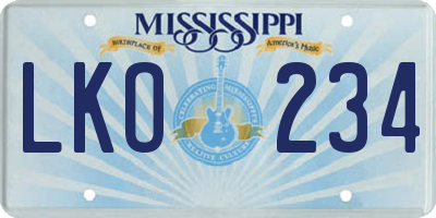 MS license plate LKO234
