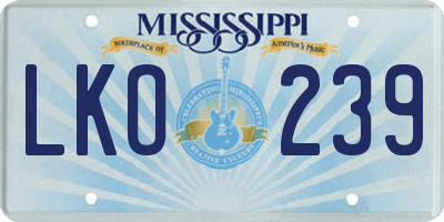MS license plate LKO239