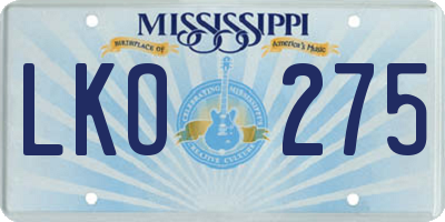 MS license plate LKO275