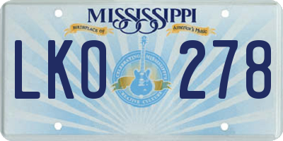 MS license plate LKO278