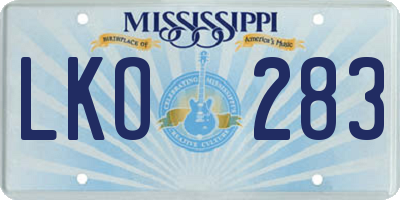MS license plate LKO283