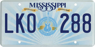 MS license plate LKO288