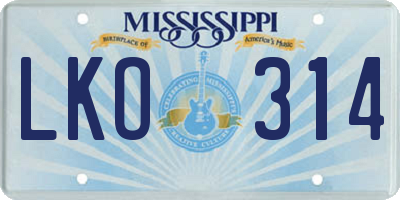 MS license plate LKO314