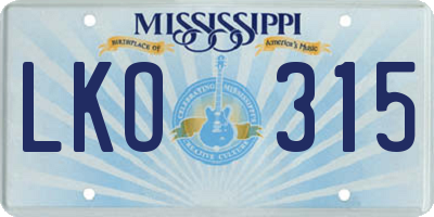 MS license plate LKO315