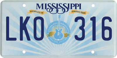 MS license plate LKO316
