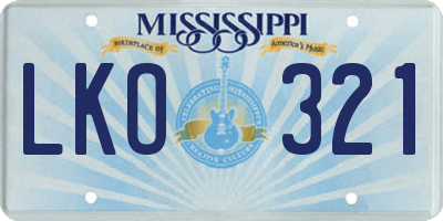 MS license plate LKO321