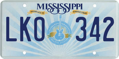 MS license plate LKO342