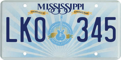 MS license plate LKO345