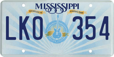 MS license plate LKO354