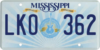 MS license plate LKO362
