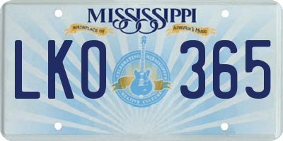 MS license plate LKO365