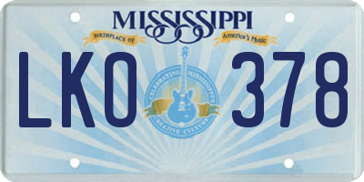 MS license plate LKO378