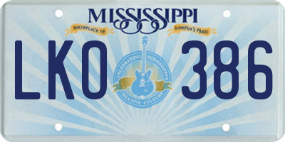 MS license plate LKO386