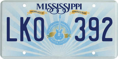 MS license plate LKO392