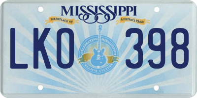 MS license plate LKO398