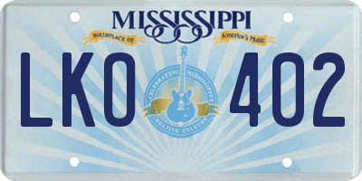 MS license plate LKO402