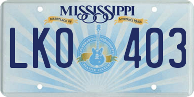 MS license plate LKO403