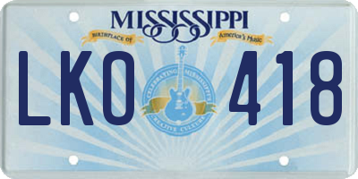MS license plate LKO418