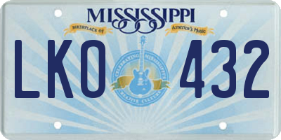 MS license plate LKO432