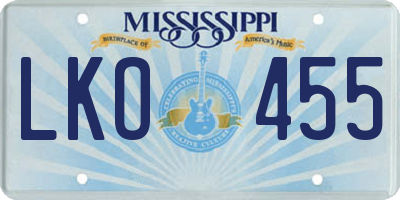 MS license plate LKO455