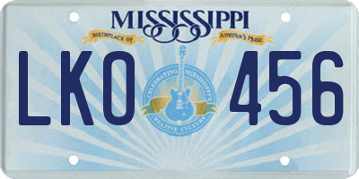 MS license plate LKO456