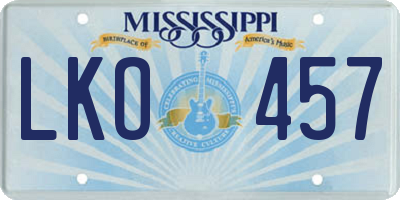 MS license plate LKO457