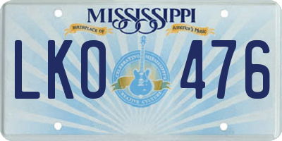 MS license plate LKO476