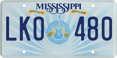 MS license plate LKO480