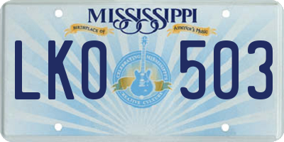 MS license plate LKO503