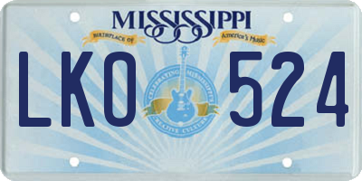 MS license plate LKO524