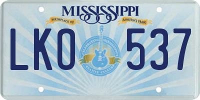 MS license plate LKO537