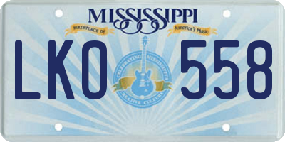 MS license plate LKO558