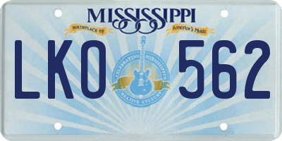 MS license plate LKO562