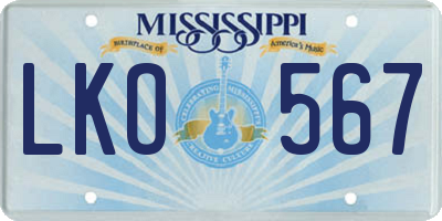 MS license plate LKO567