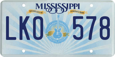 MS license plate LKO578
