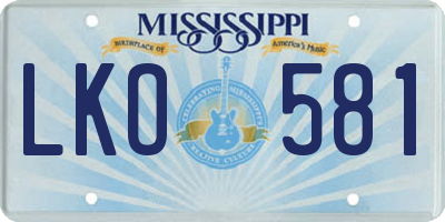 MS license plate LKO581